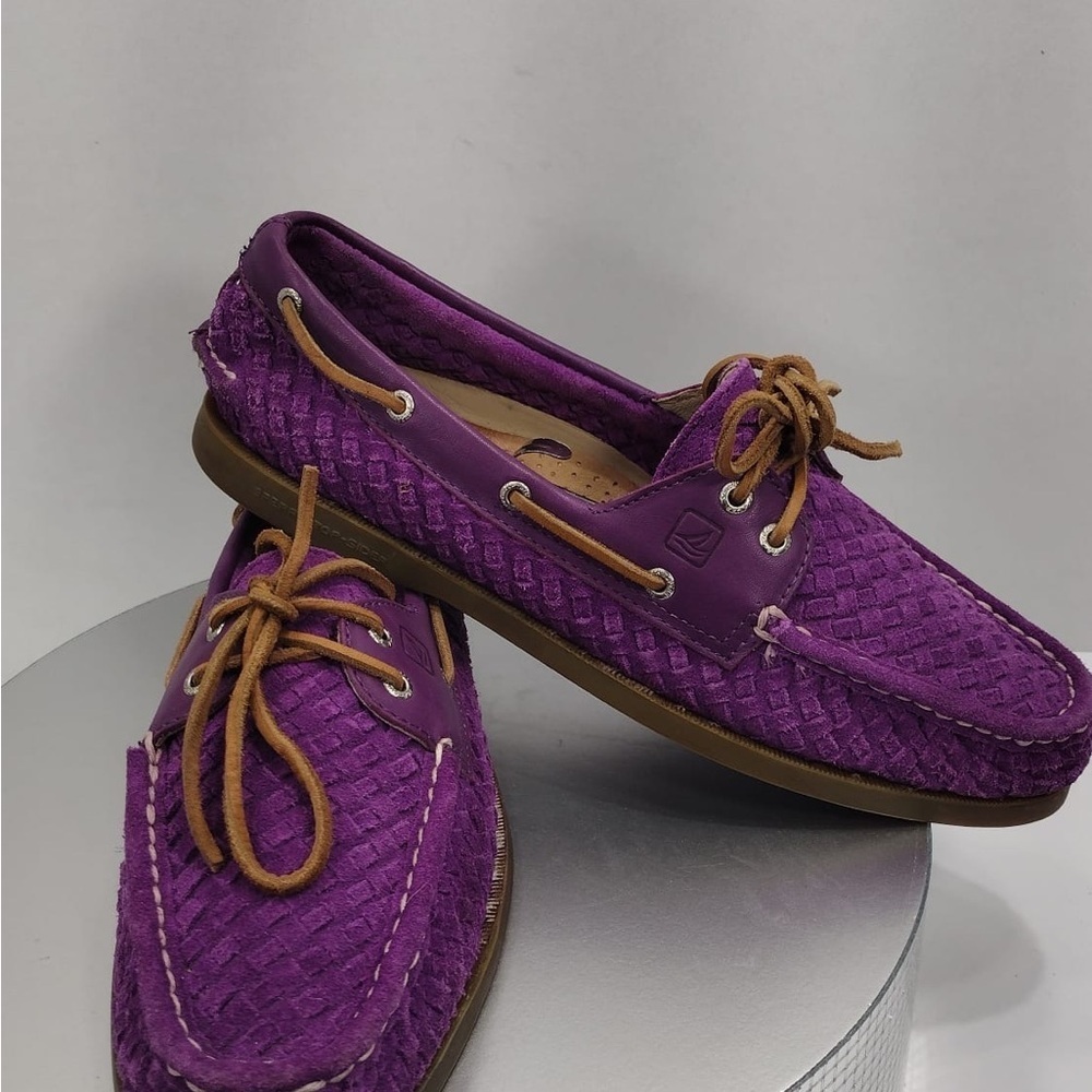 Sperry Purple Woven Loafers with Brown Laces size 11 pre owned Exellent c - Picture 7 of 8